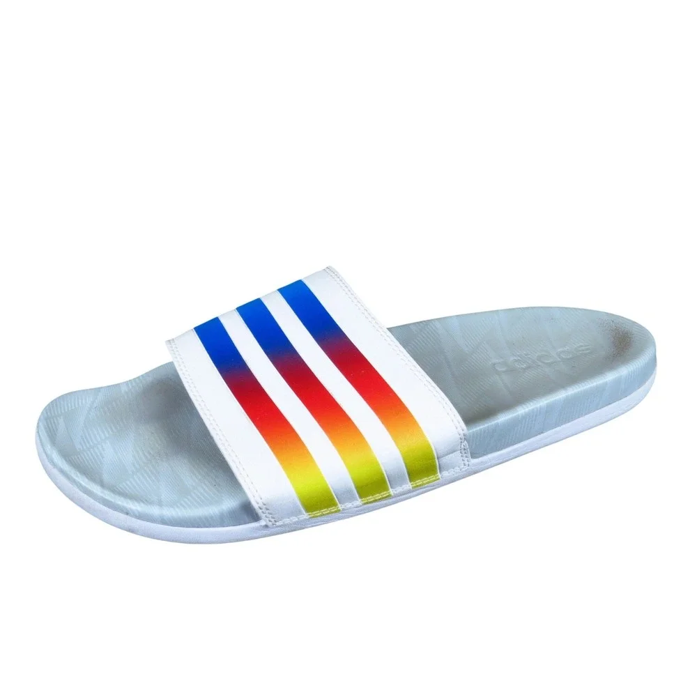 Adidas Adilette‎ Comfort Mens Slide Sandals Size 9 Casual Pool White Rainbow
